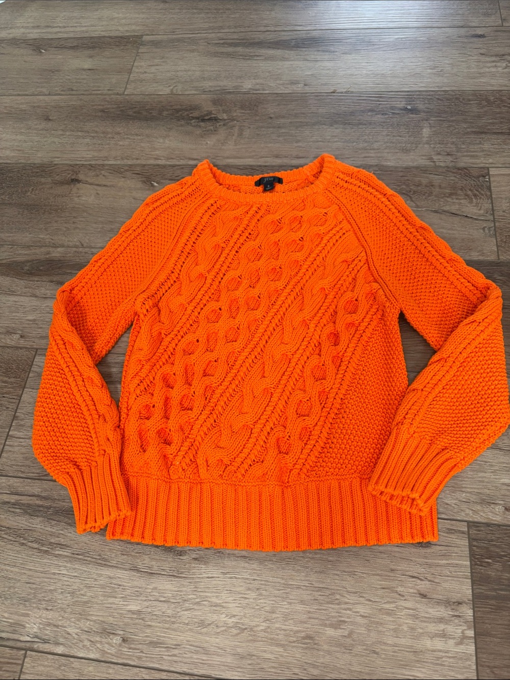 J. Crew Vibrant Orange Chunky Cable-Knit Crewneck Fisherman’s Sweater Cotton